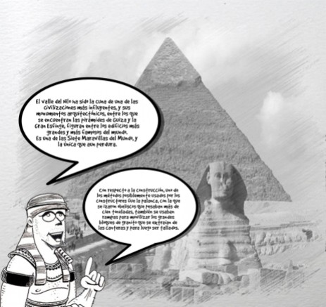 El Valle del Nilo ha sido la cuna de una de las civilizaciones más influyentes, y sus monumentos arquitectónicos, entre los que se encuentran las pirámides de Guiza y la Gran Esfinge, figuran entre los edificios más grandes y más famosos del mundo. es una de las Siete Maravillas del Mundo, y la única que aun perdura.......... Con respecto a la construcción, uno de los métodos posiblemente usados por los constructores fue la palanca, con la que se izaron obeliscos que pesaban más de cien toneladas, también se usaban rampas para movilizar los grandes bloques de granito que se extraían de las canteras y para luego ser tallados.